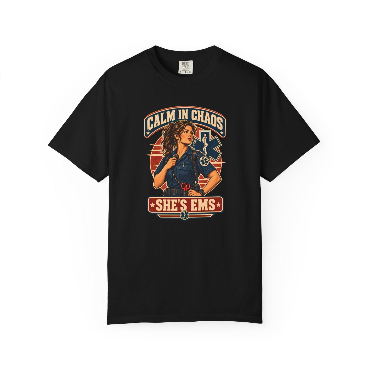 Calm in Chaos EMS T-shirt, front