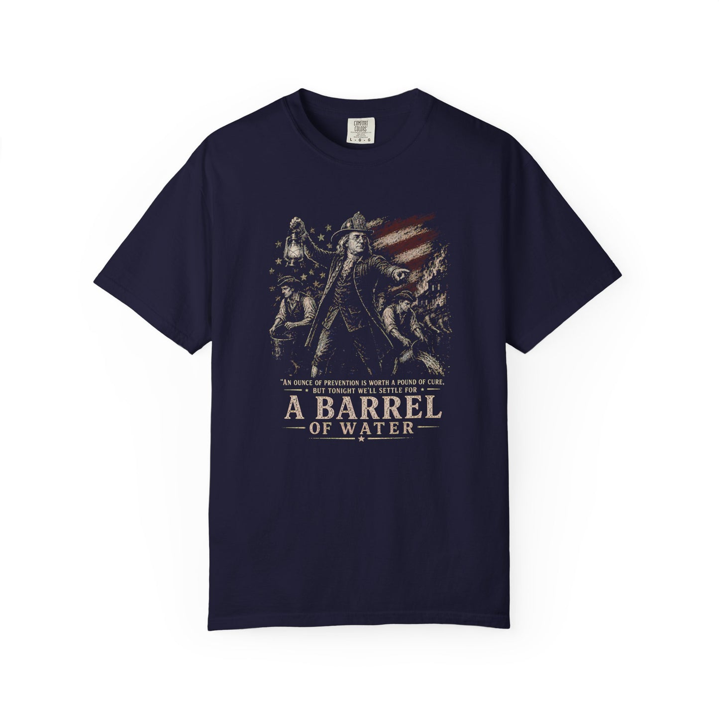 Ben Franklin Firefighter T-shirt, front/back