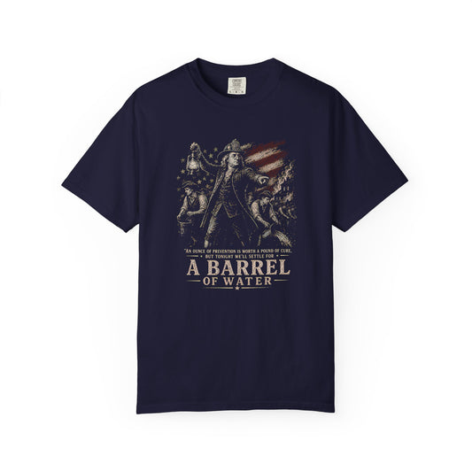 Ben Franklin Firefighter T-shirt, front/back