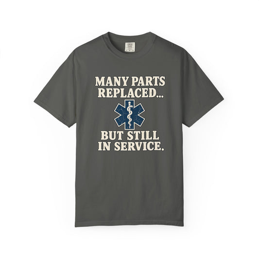 Many Parts Replaced T-shirt, front