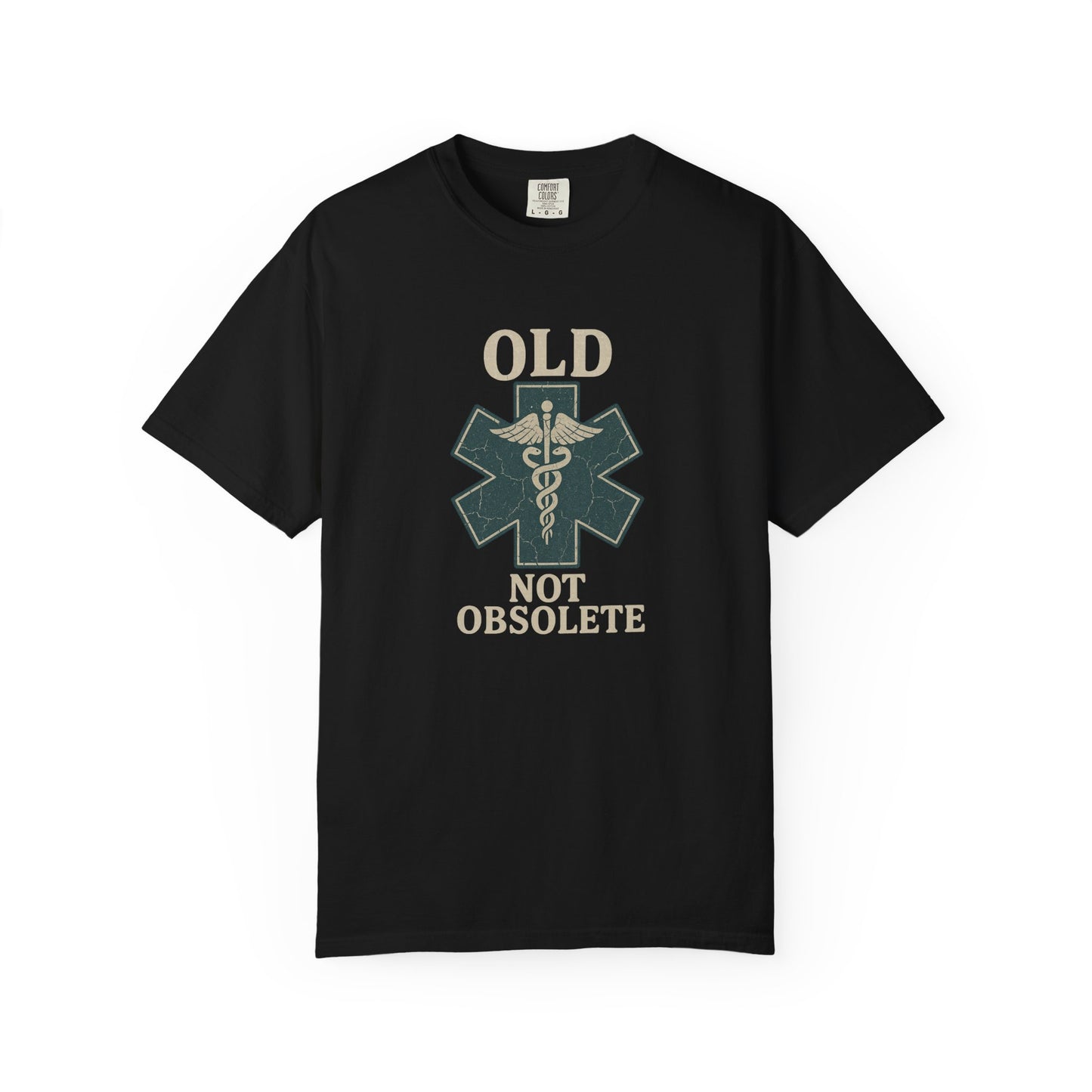 "Not Obsolete" EMS T-shirt, front