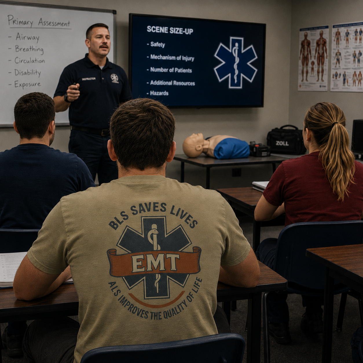 BLS/ALS for EMT T-shirt, back/front logo