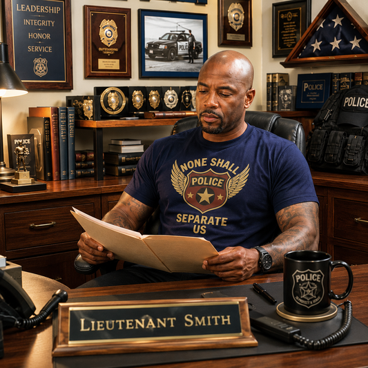 "None Shall Separate Us" Police T-shirt, front